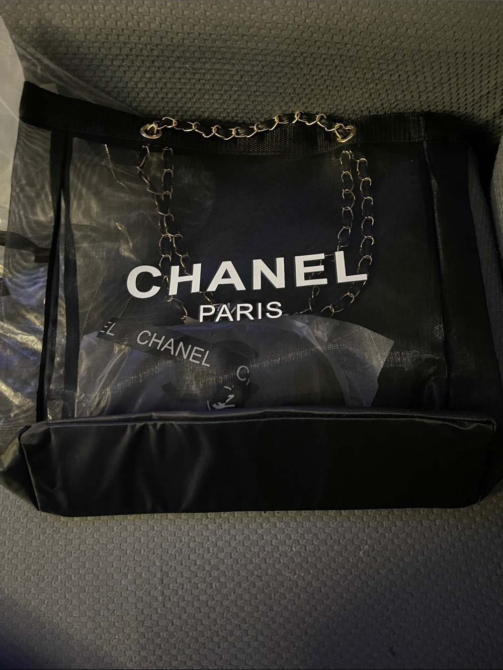 CHANEL Black Tote with Gold Chain-Trim - Picture 5 of 8